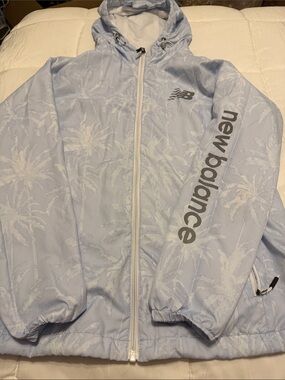 New Balance Light Blue Palm-Print Hooded Windbreaker